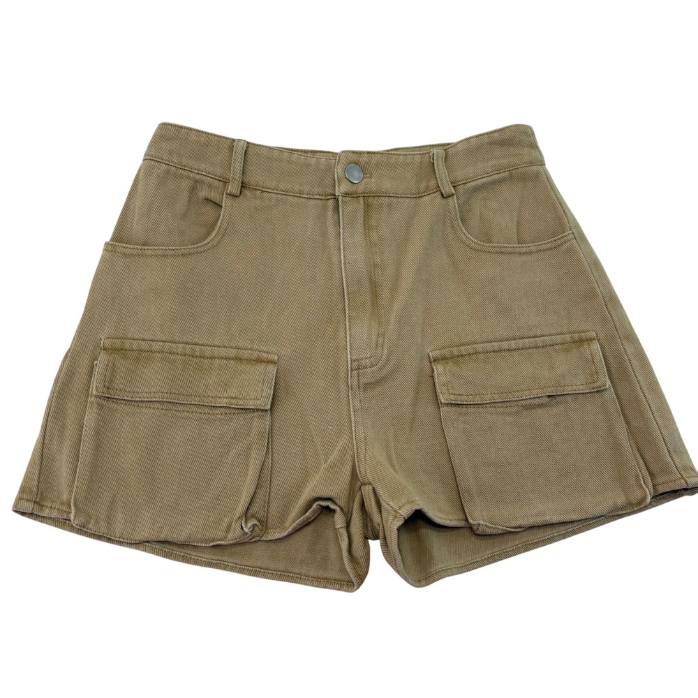 Blue Blush Women Tan Khaki High Waisted Cotton Cargo Utility Shorts Size S